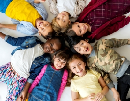 Elementary Students Lying in a Circle