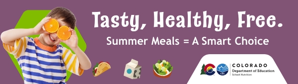 Tasty Healthy Free; Summer Meals = A Smart Choice; purple background