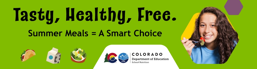 Tasty, Healthy, Free; Summer Meals - A Smart Choice; girl eating a salad