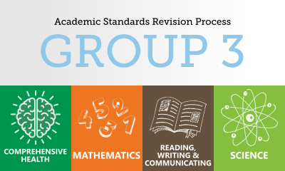 Standards Revision Group 3 for comprehensive health; mathematics; reading, writing & communicating; and science